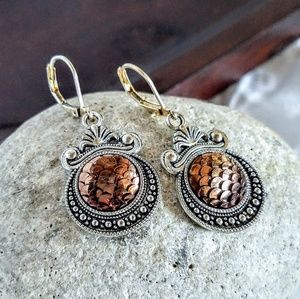 Nickel-Free Copper Mermaid-Scale Earrings